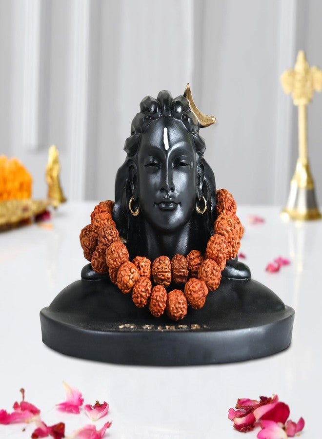 Rousrie Resin Adiyogi Shiva Statue for Car Dashboard, Shiv Ji Mahadev Adi Yogi Idol Statue with Rudraksha Mala for Home and Car Dash Board (Medium) - Image 1